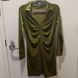 SHEIN Olive Green Velvet Dress